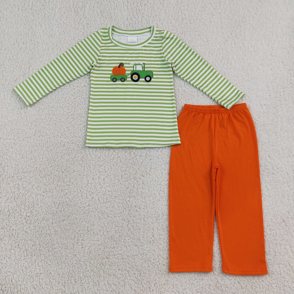 Sibling Baby Boys Kids Embroidery Pumpkin Stripes Shirts Pants Sets Thanksgiving Clothes