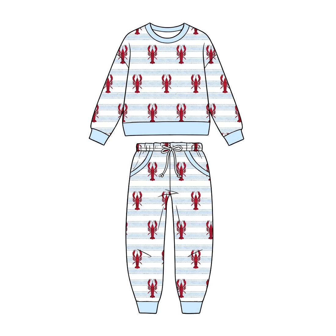 Moq 5 Preorder Baby Boys Kids Long Sleeves Crayfish Stripes Shirt Pockets Pants Set Clothes