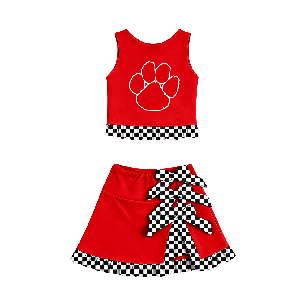 Moq 5 Baby Girls Kids Sleeveless Vest Bows Skirt Shorts Team Set Cheer Clothes