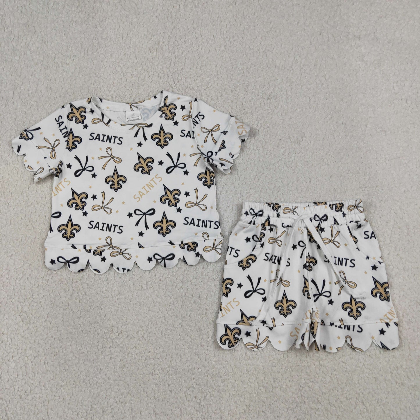 Baby Girls Kids Short Sleeves Bows Team Zipper Shirt Scallop Shorts Set Clothes