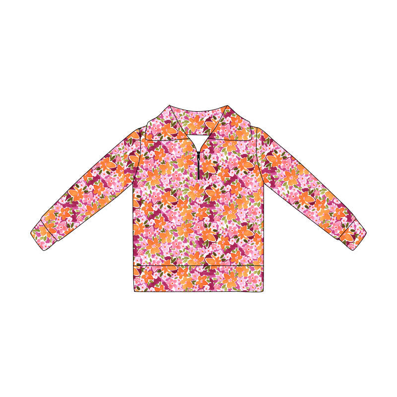 Preorder Baby Girls Kids Long Sleeves Flower Zipper Pullover Shirt ( Moq 5 )