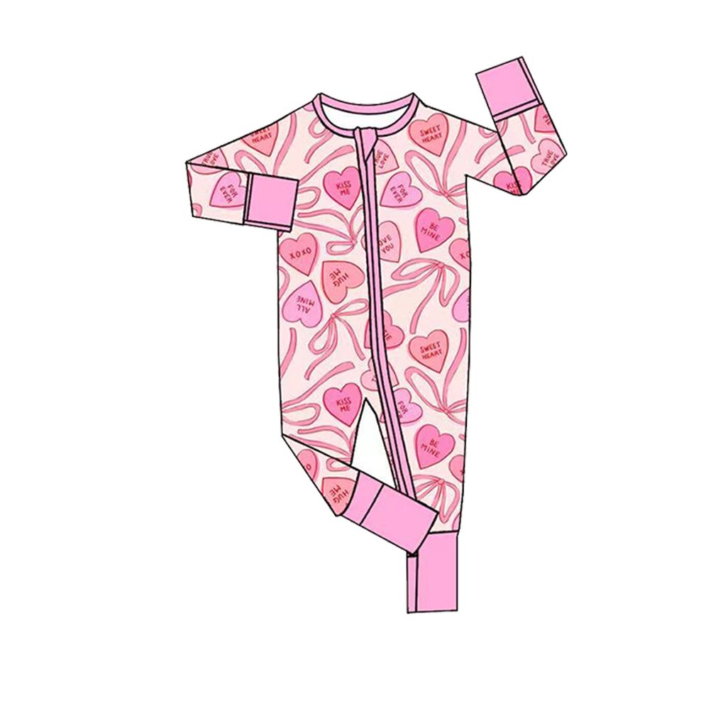 Moq 5 Preorder Baby Girls Kids Long Sleeves Hearts Bows Zipper Footie Romper Valentine Clothes