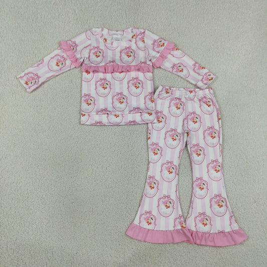 Sibling Baby Girl Kids Christmas Santa Bows Stripes Pockets Tops Pants Pink Sets Clothes