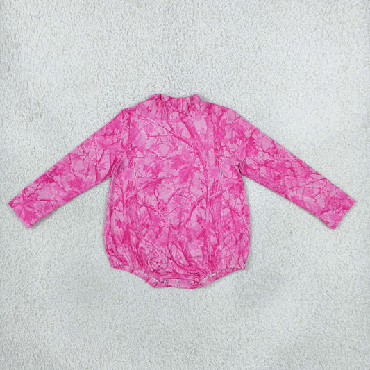 Baby Girls Infant Pink Long Sleeves Leaves Bubble Camo Romper Mock Neck Clothes
