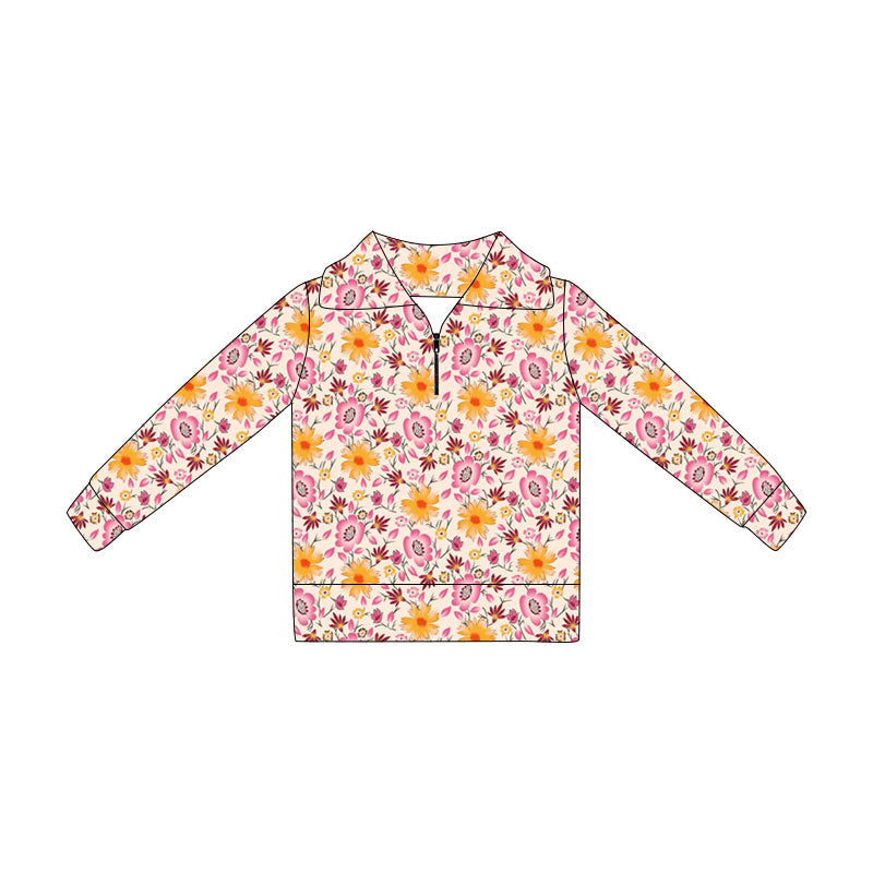 Preorder Baby Girls Kids Long Sleeves Flower Pullover Zipper Shirt ( Moq 5 )