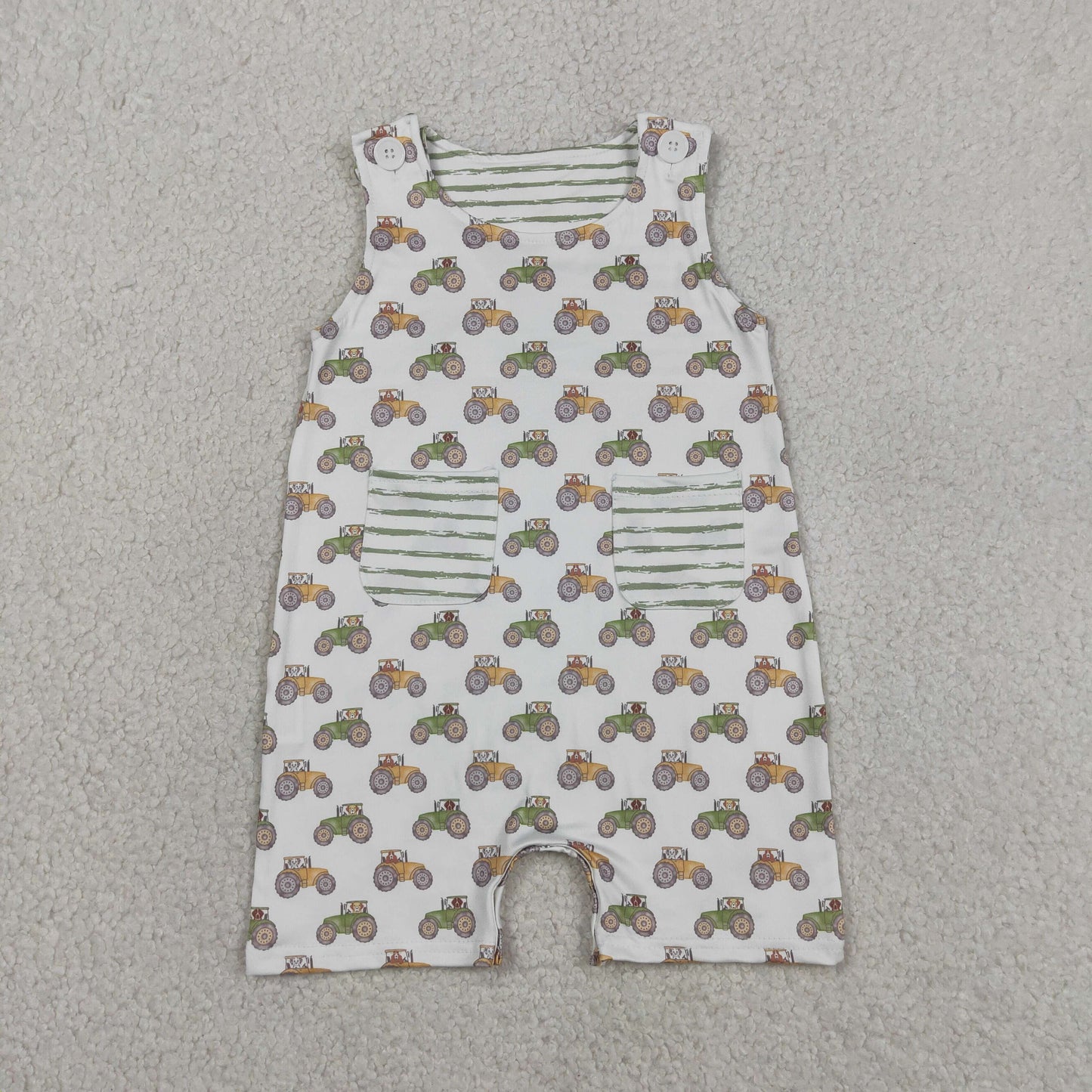 Baby Boys Kids Dogs Tractors Pockets Romper Summer Clothes