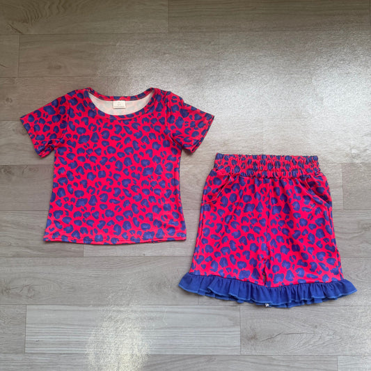 Baby Girls Kids Short Sleeves Leopard Shirt Pockets Shorts Summer Set Clothes