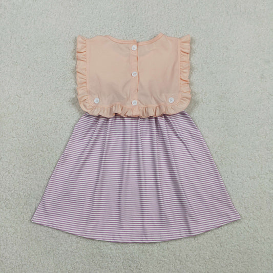 RTS Baby Girls Kids Purple Stripes Ruffle Summer Knee Length Dress