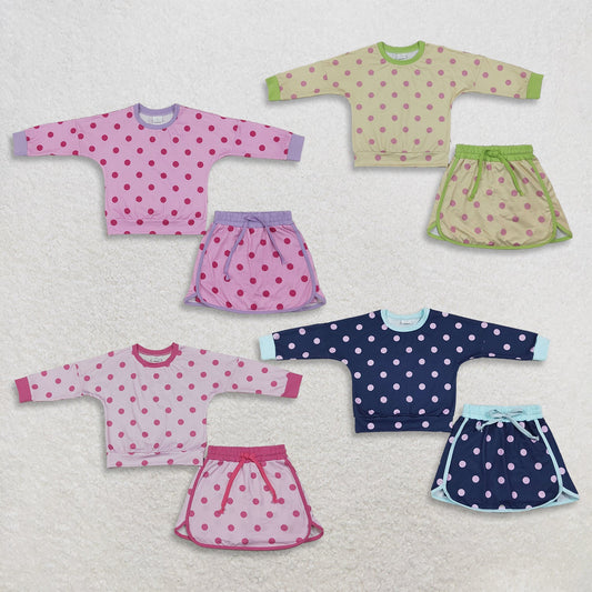 Sibling Baby Girls Kids Long Sleeves Dots Shirts Skirts Shorts Sets Clothes
