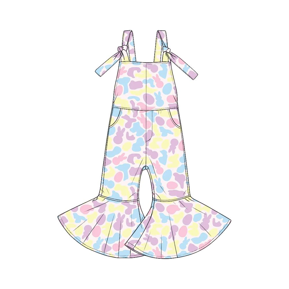 Moq 5 Preorder Baby Girls Kids Easter Rabbits Eggs Camo Overalls Jumpsuit Clothes