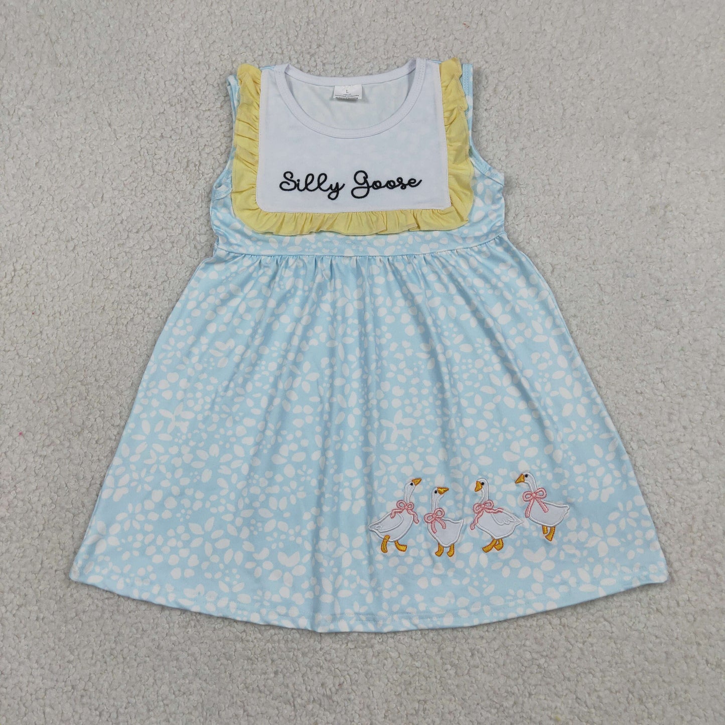 Baby Girls Kids Embroidery Goose Bows Floral Ruffle Knee length Dress
