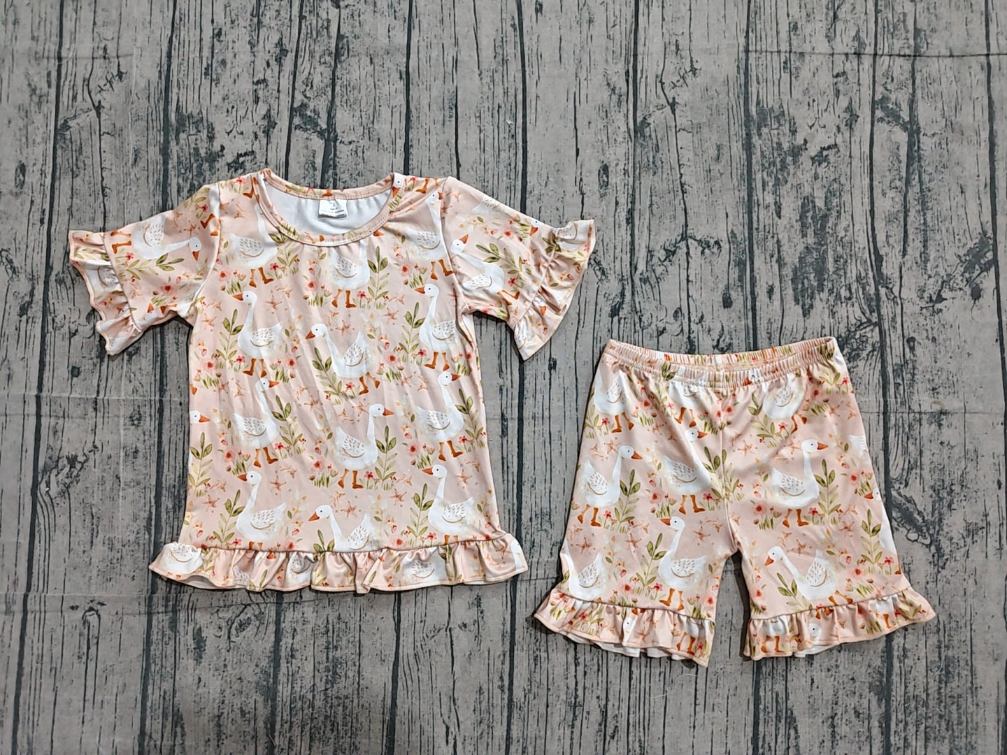 Preorder Baby Girls Kids Short Sleeves Goose Flower Shirt Shorts Summer Clothes Set
