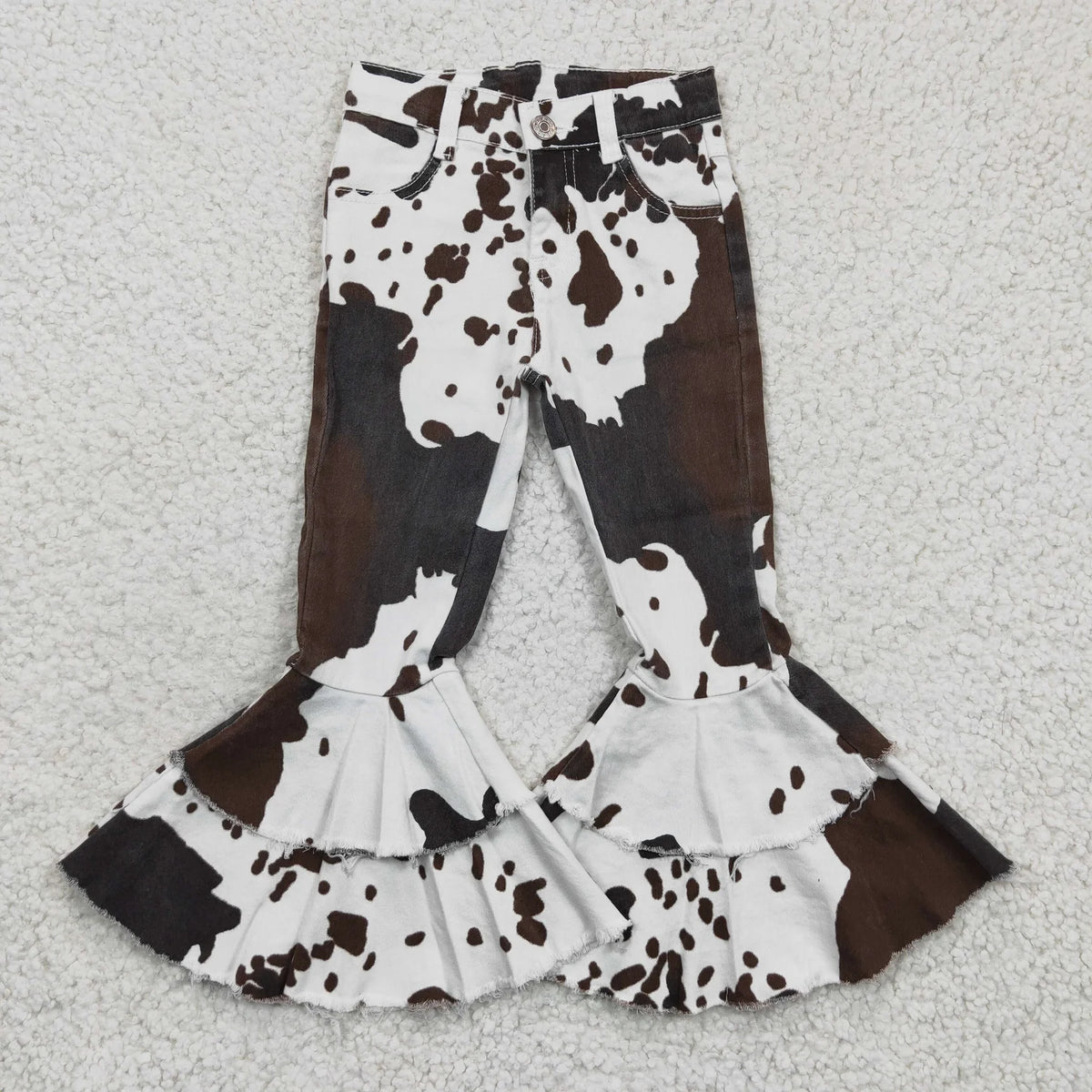 Baby Girl Western Cow Print Bell Denim Pants Jeans