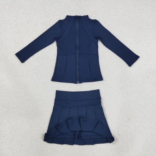 Baby Girls Kids Long Sleeves Zipper Cardigan Skirt Shorts Navy Set Yoga Active Clothes