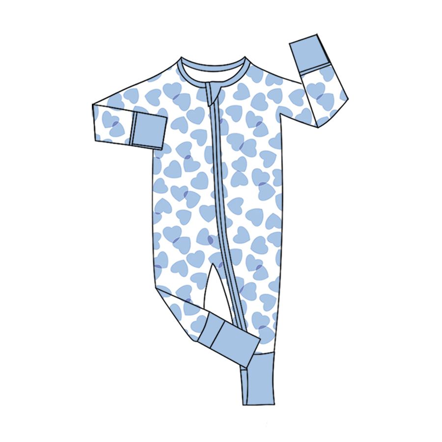 Moq 5 Preorder Baby Boys Infant Blue Hearts Valentine Zipper Footie Sleeper Romper Clothes