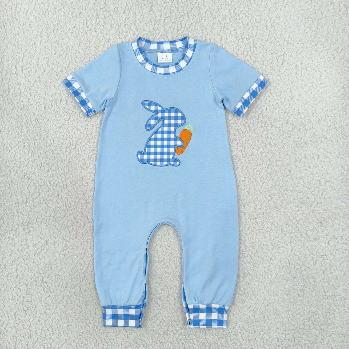 Sibling Baby Boys Kids Short Sleeves Embroidery Rabbits Carrots Romper Set Blue Clothes