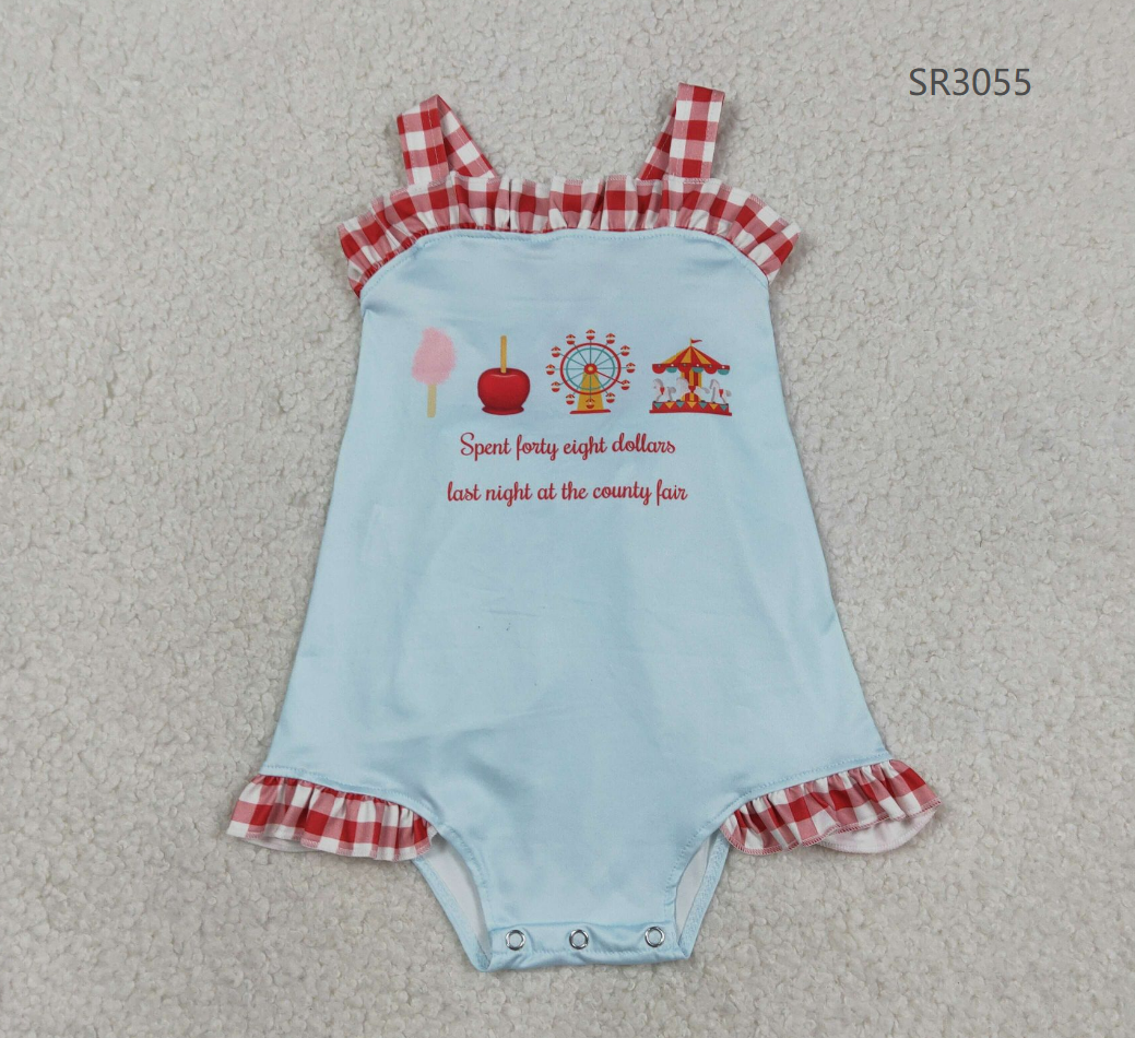 Baby Girl Infant Straps Red Plaid Bow Bubble Summer Romper RTS