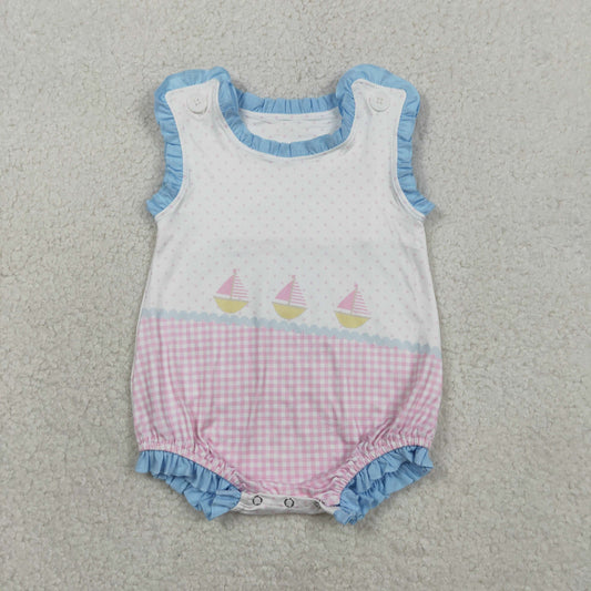 RTS Baby Boys Kids Sleeveless Boats Green Plaid Dots Bubble Romper