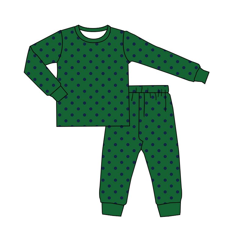 Moq 5 Preorder Baby Boys Kids Navy Dots Shirt Pants Green Set Pajamas Christmas Clothes