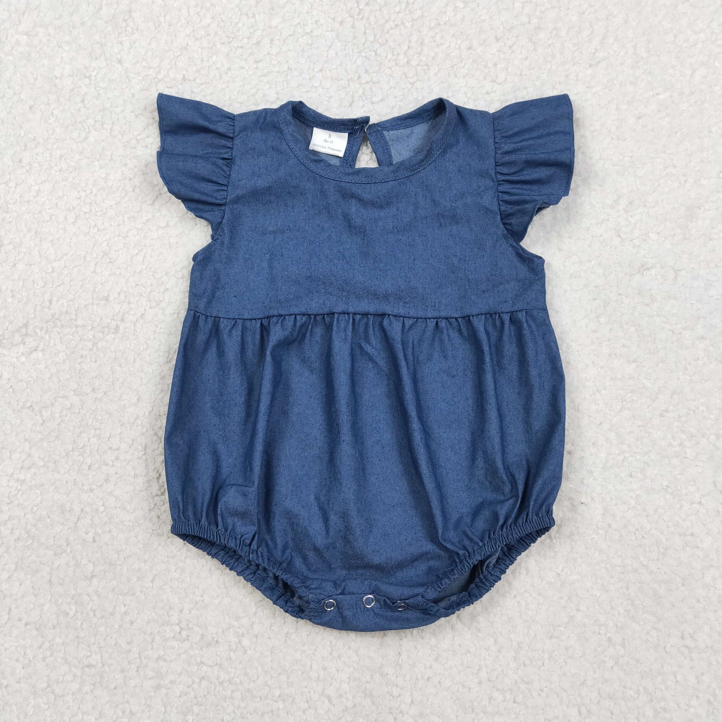 RTS Baby Girl Infant Blue Short Sleeves Buttons Pocket Bubble Romper