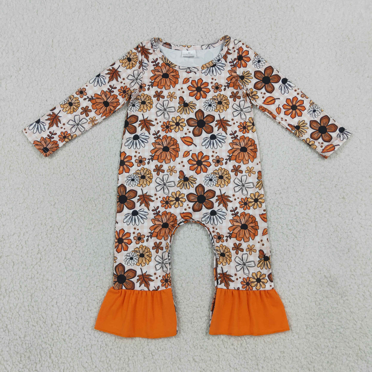 Baby Girls Infant Long Sleeves Flower Plaid Fall Ruffle Romper