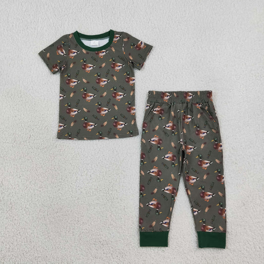Baby Boys Kids Short Sleeves Ducks Shirt Pants Pajamas Hunting Set Clothes