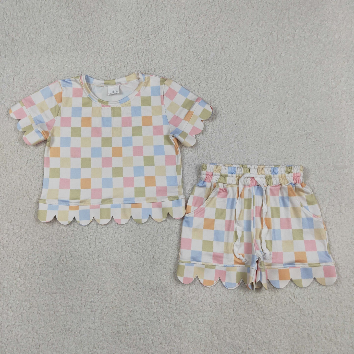 Baby Girls Kids Short Sleeves Colorful Checked Shirt Shorts Summer Set