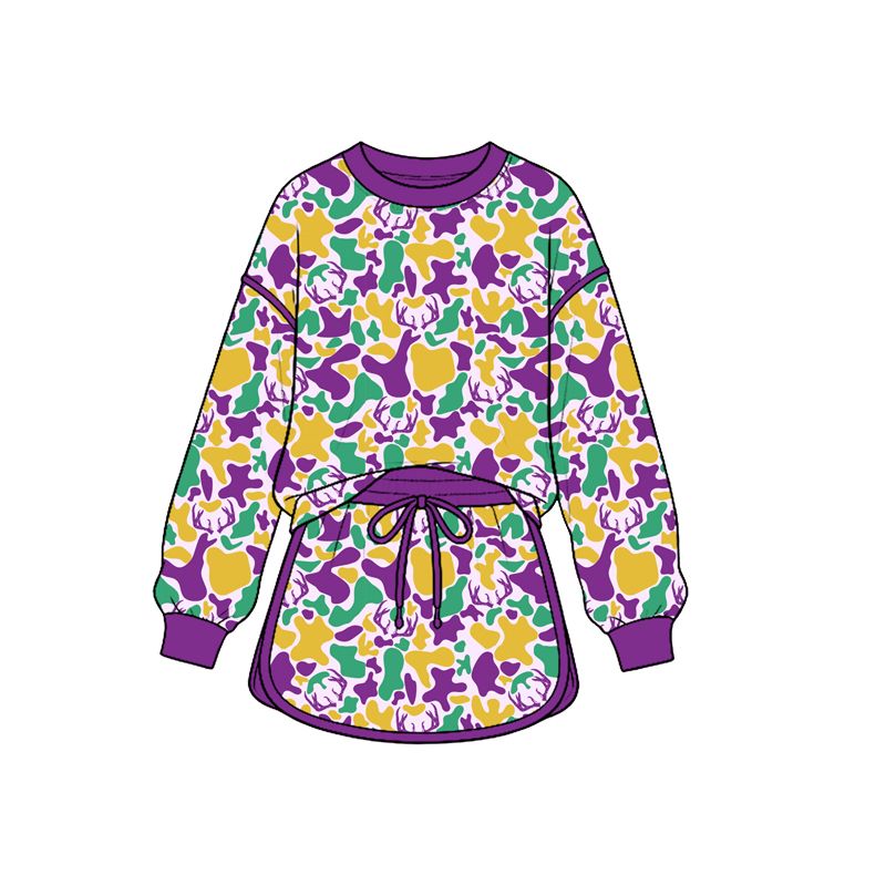 Moq 5 Preorder Baby Girls Kids Deer Camo Shirt Skirt Shorts Mardi Gras Set Clothes