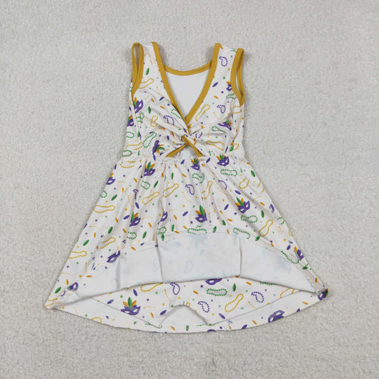 Baby Girls Kids Mardi Gras Masks Yoga Shorts Knee Length Dress