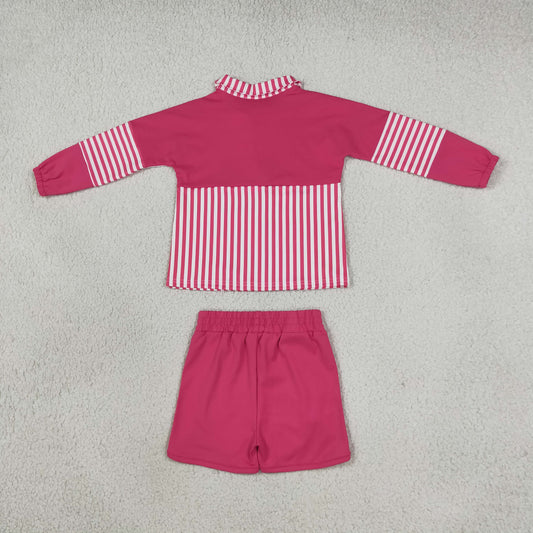 Baby Girls Kids Long Sleeves Pink Stripes Zipper Pullover Shorts Yoga Active Set Clothes