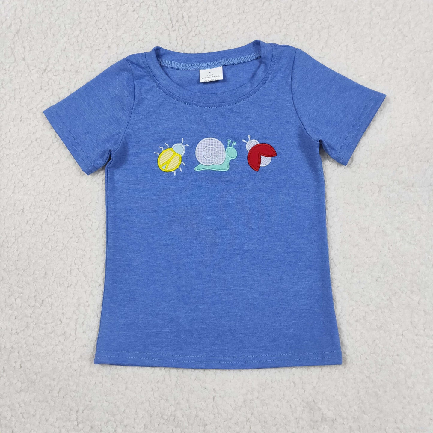 Baby Boys Kids Short Sleeves Embroidery Animals Blue Tee Shirt Tops