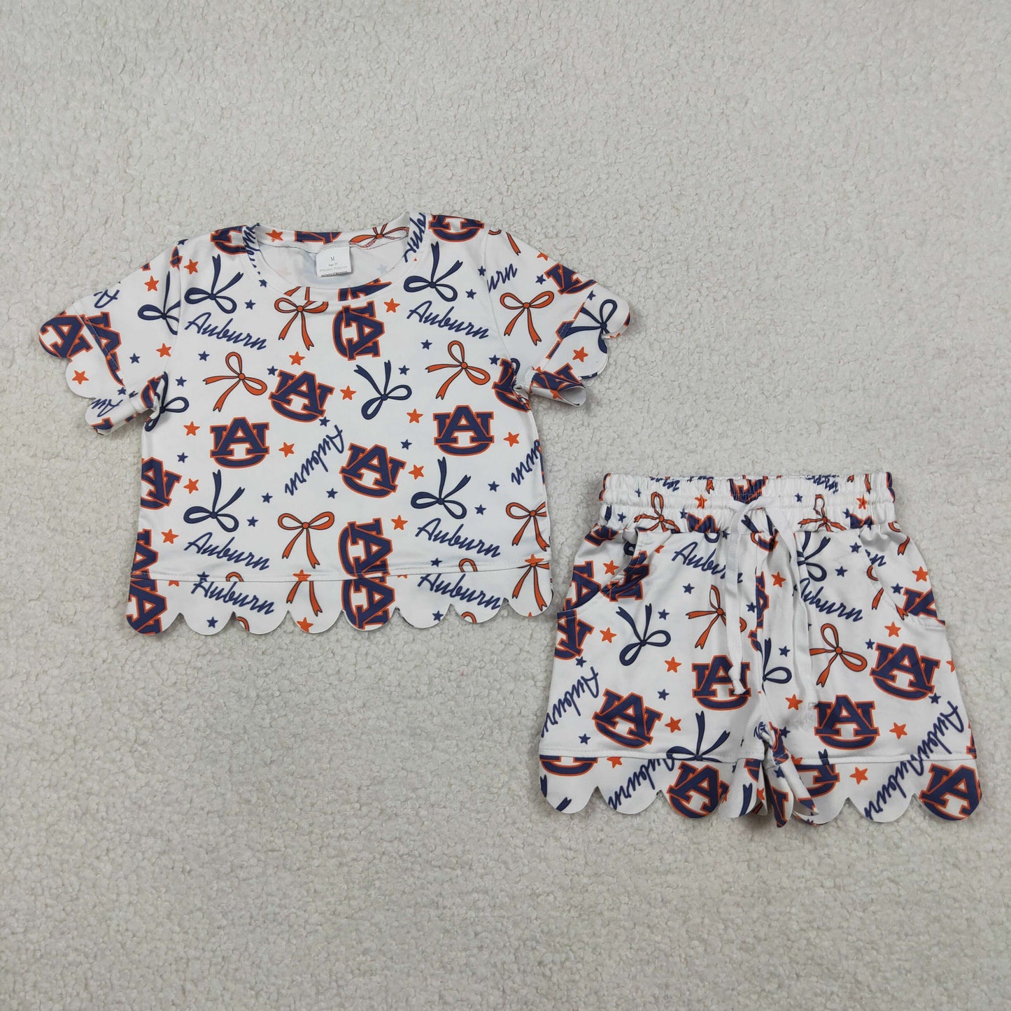 RTS Baby Girls Kids Short Sleeves Bows AU Team Shirt Scallop Shorts Summer Set
