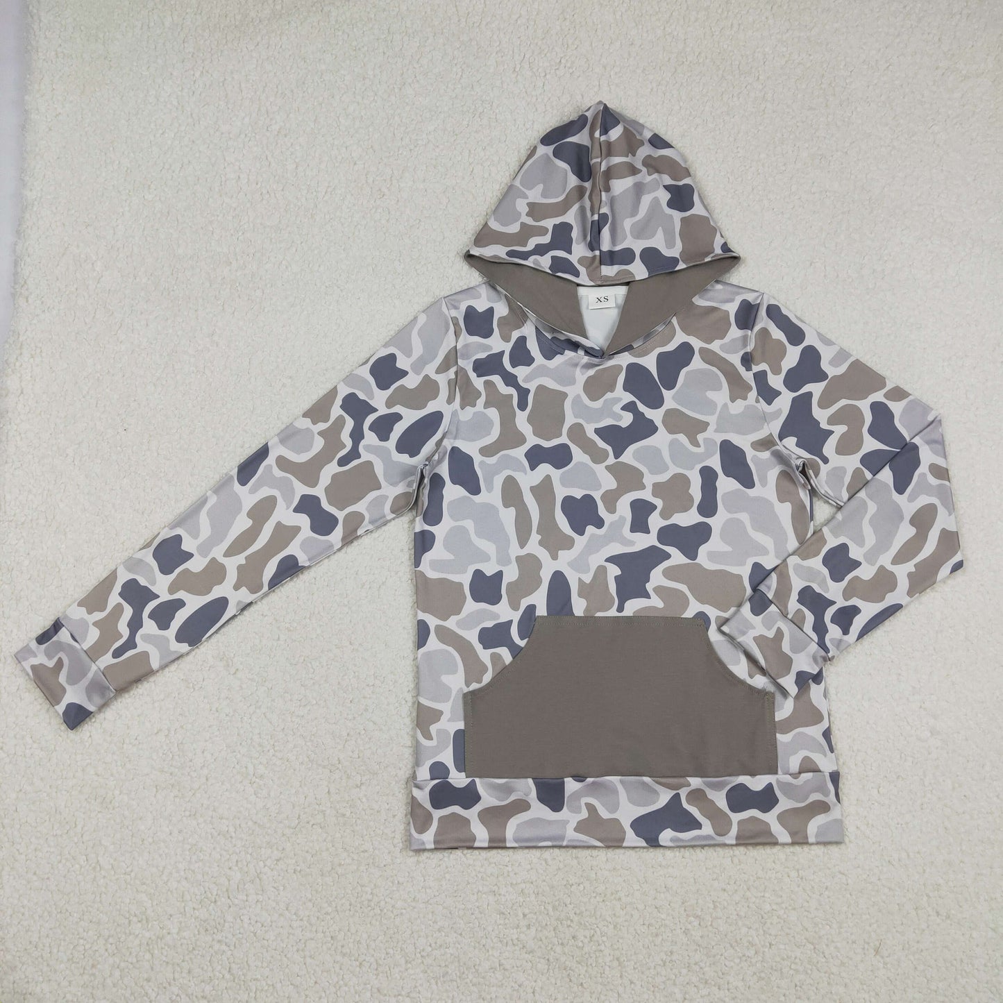 Adult Men Long Sleeves Grey Camo Southern Hunting Hoodie Pocket Shirt Tops