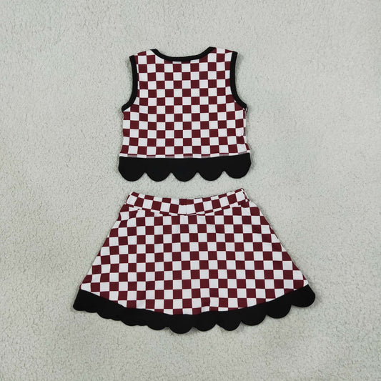 Baby Girls Kids Chicken Checked Shirt Scallop Bows Skirt Shorts Team Set Yoga Active Clothes