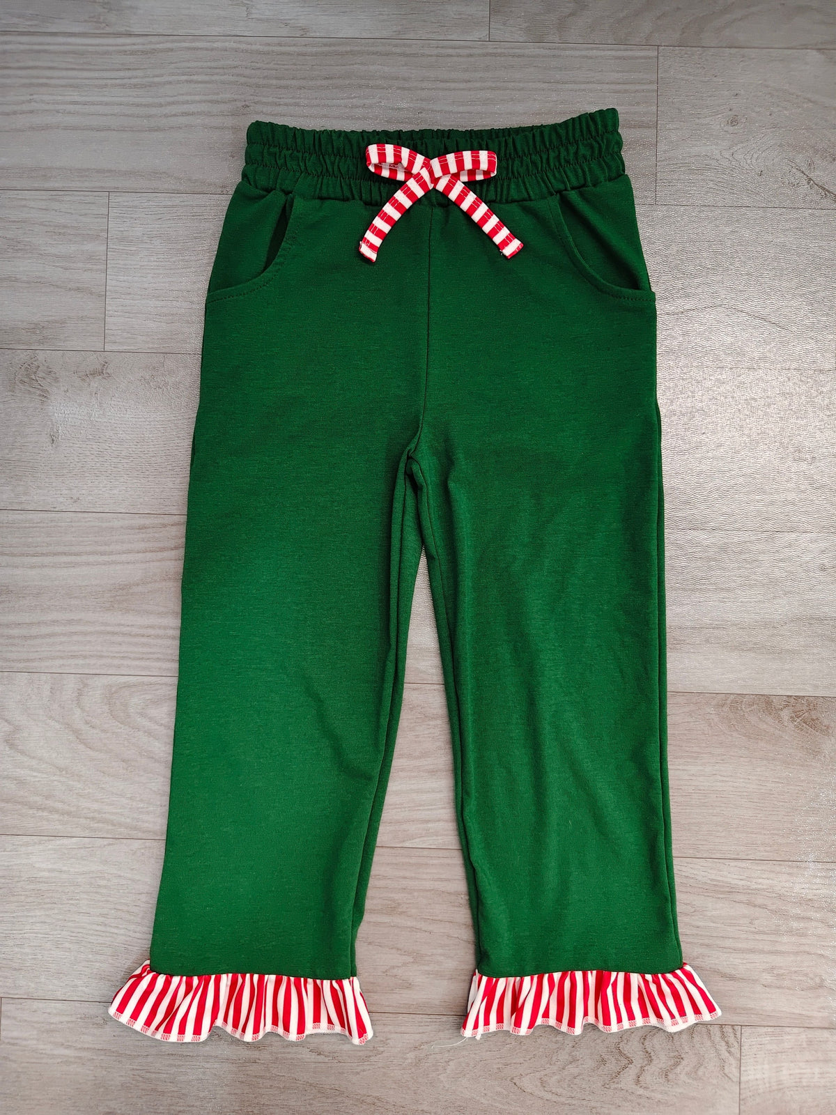 No moq Baby Girls Kids Pockets Bows Green Pants Bottoms Clothes