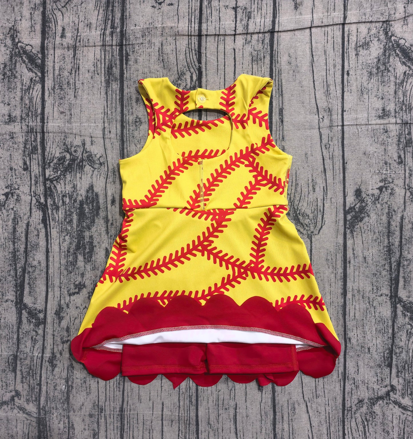 Preorder Baby Girls Kids Sleeveless Softball Red Bows Shorts Knee Length Dress