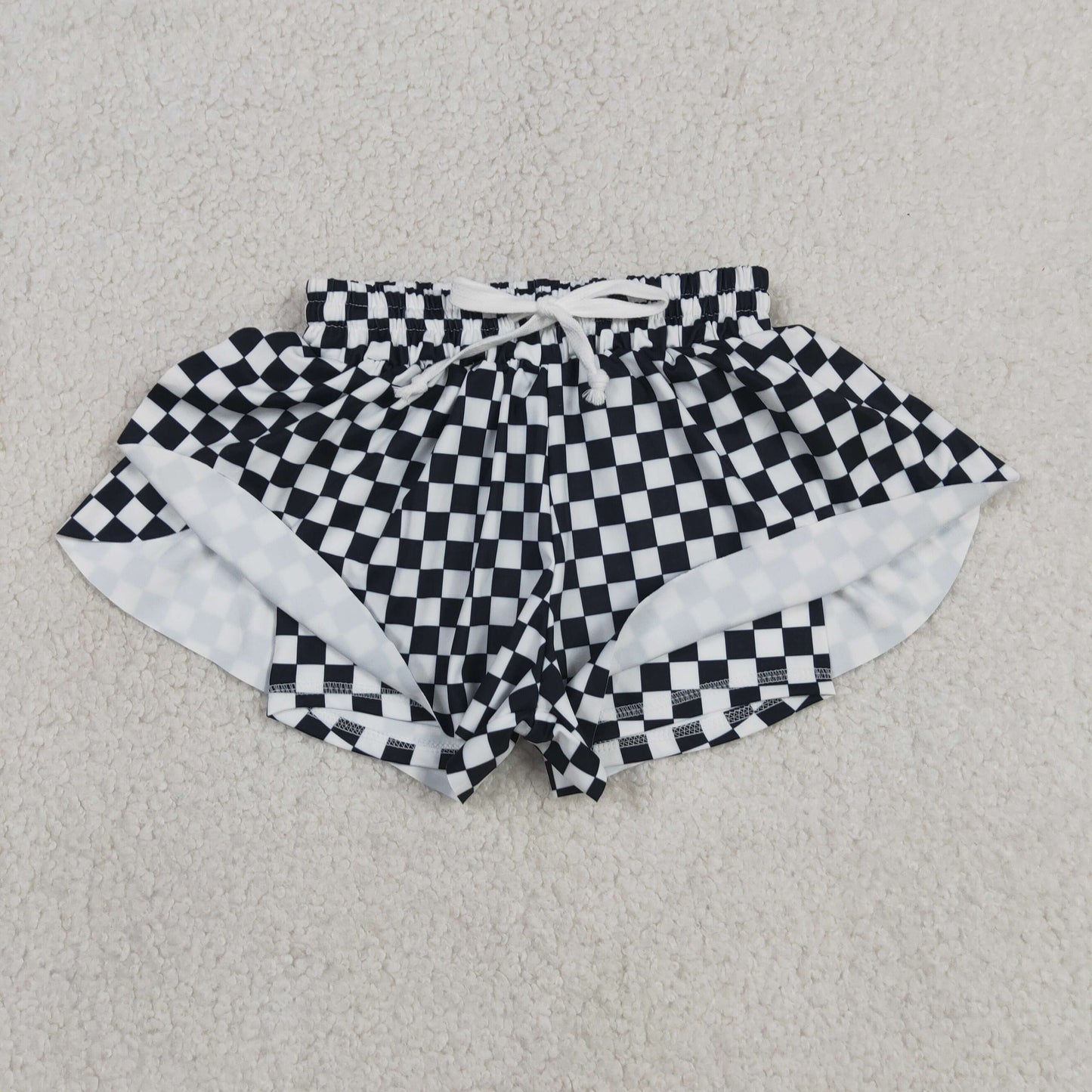 Baby Girls Kids Black Checked Ruffle Shorts Bottom Yoga Clothes
