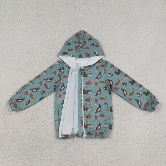 Baby Boys Kids Green Long Sleeves Ducks Pockets Hoodie Zipper Shirt Tops