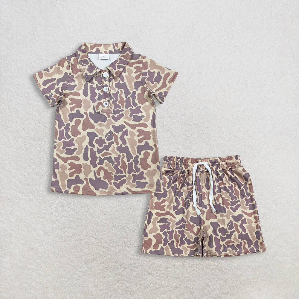 RTS Baby Boys KIds Short Sleeves Buttons Shirt Pockets Shorts Camo Clothes Summer Set