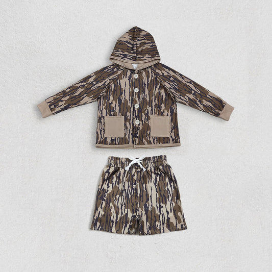 Sibling Baby Boys Southern Camo Buttons Pockets Hoodies Tops Shorts Hunting Clothes Sets