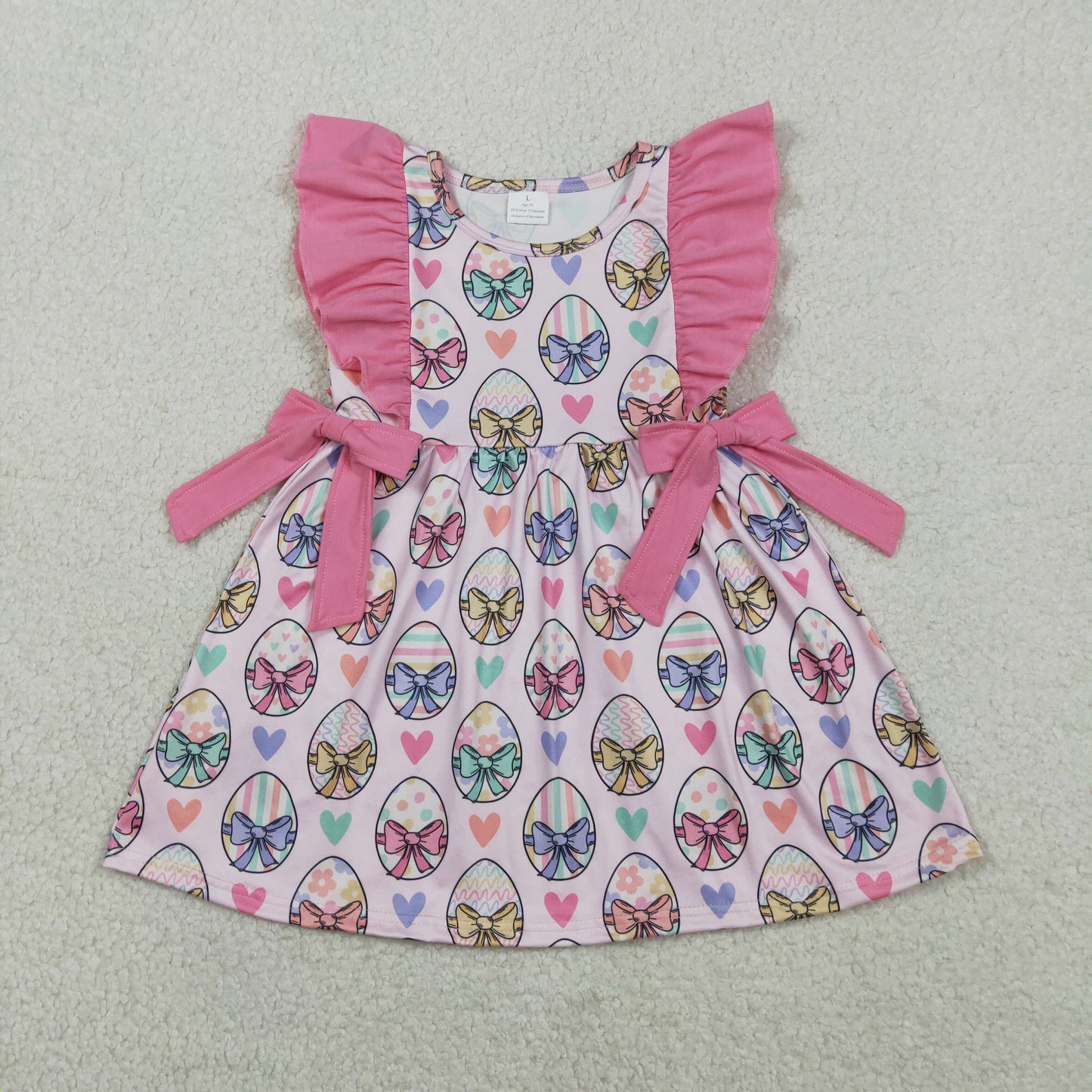 RTS Baby Girls Kids Short Sleeves Eggs Bows Hearts Easter Knee Length Dress