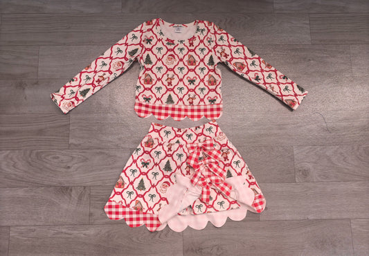 No moq Preorder Baby Girls Kids Christmas Santa Shirt Bows Scallop Skirt Shorts Yoga Active Set Clothes