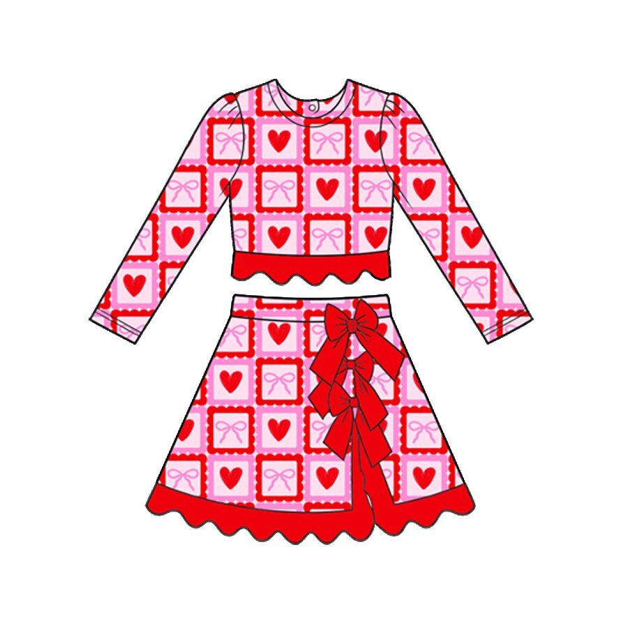 Moq 5 Preorder Baby Girls Kids Hearts Bows Shirt Skirt Shorts Valentine Set Yoga Active Clothes