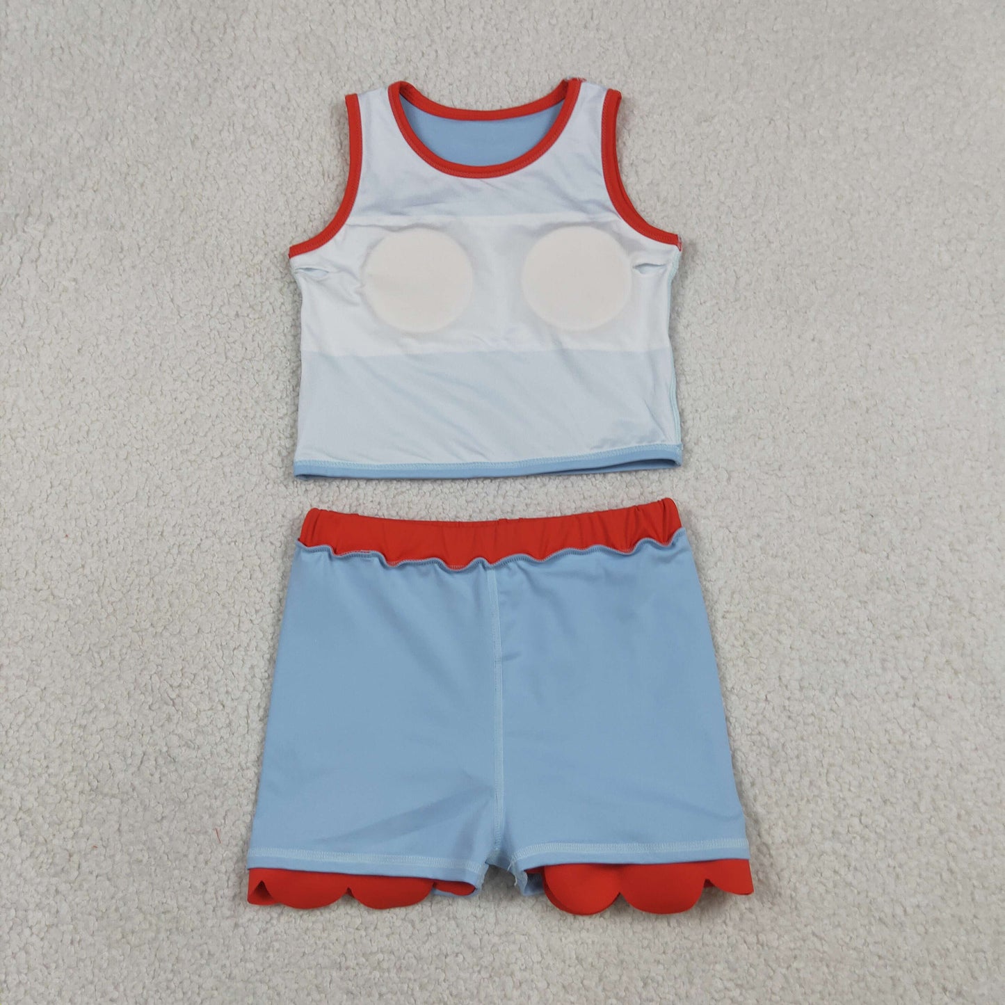 Baby Girls Kids Shirt Scallop Skirt Shorts Yoga Active Blue Red Set Clothes