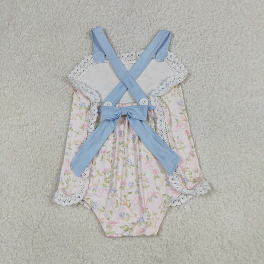 Baby Girls Infant Floral Bows Sleeveless Bubble Romper Summer Clothes