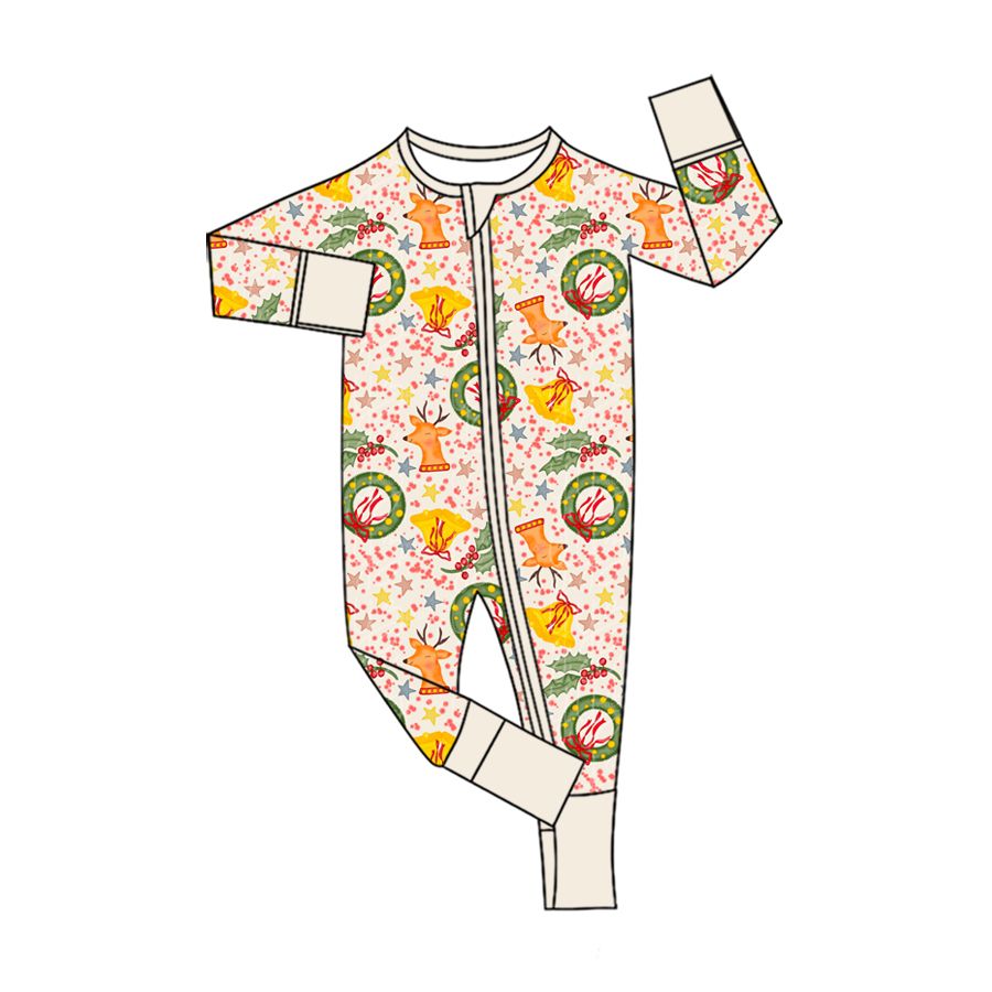 Moq 5 Preorder Baby Girls Kids Deer Bows Christmas Zipper Sleeper Footie Romper Clothes