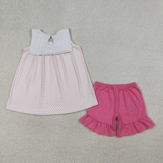 RTS Baby Girls Kids Sleeveless Embroidery Cross Dots Tunic Pink Shorts Easter Set