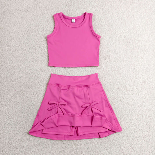 Baby Girls Kids Pink Tops Shorts Skirt Shorts Summer Yoga Active Clothes Set