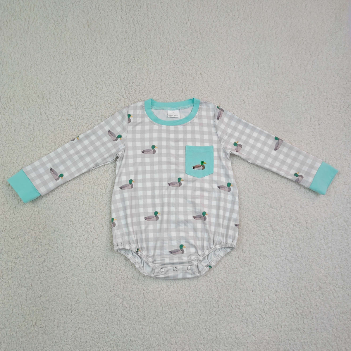 Sibling Baby Boys Kids Long Sleeves Embroidery Ducks Plaid Romper Set Clothes