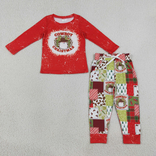 Baby Boy Kids Long Sleeves Cowboy Christmas Red Shirt Pockets Pants Set Clothes